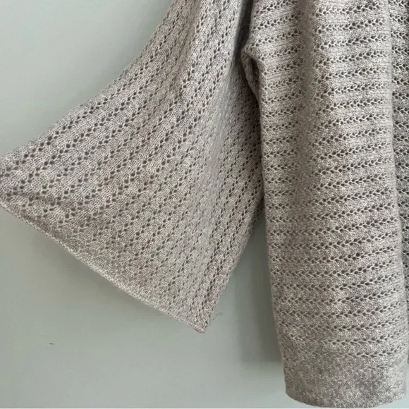 Garnet Hill Cashmere NWT Gray Sweater XL Pointelle Open Knit 3/4 Sleeves